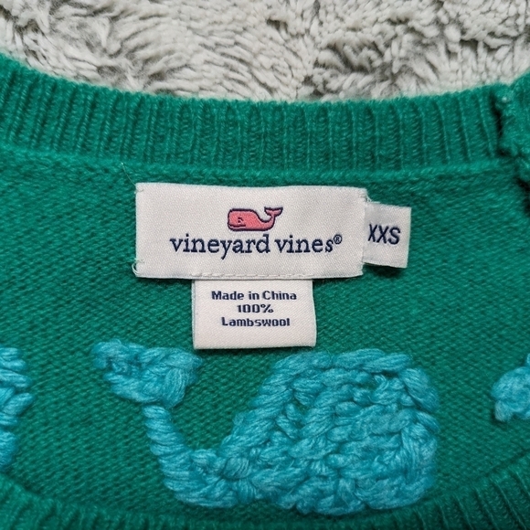 Vineyard Vines Sweater Women's XXS Green Lambswool Whale Knit Print Crewneck - Picture 5 of 5